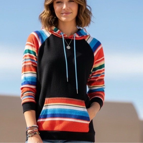 None Sweaters - Colorful Striped Waffle Knit Hoodie